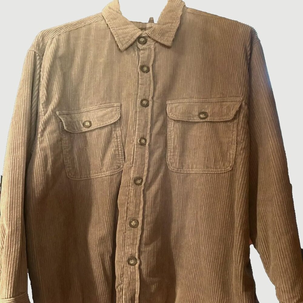 Mens Ribbed Corduroy Khaki BEIGE Button Down Jacket - size large NEW